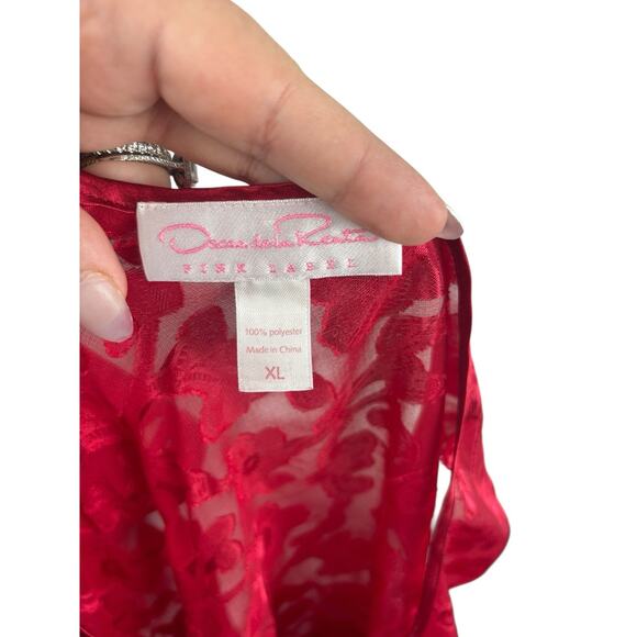 Oscar De La Renta Pink Label Red Lace Satin Full Length Gown Slip Neglige XL - Picture 5 of 6